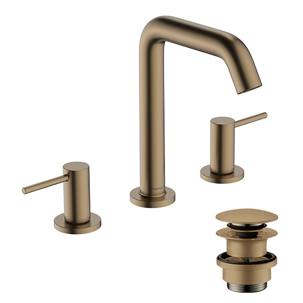 Hansgrohe Tecturis S 3-Loch Waschtischarmatur 150 mit Push-Open Ablaufgarnitur Brushed Bronze