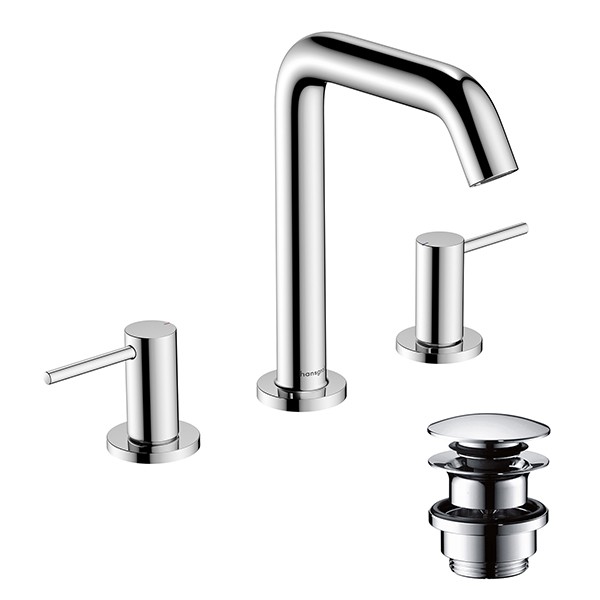 Hansgrohe Tecturis S 3-Loch Waschtischarmatur 150 mit Push-Open Ablaufgarnitur Chrom