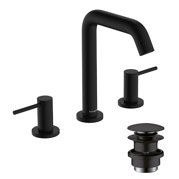 Hansgrohe Tecturis S 3-Loch Waschtischarmatur 150 mit Push-Open Ablaufgarnitur Mattschwarz