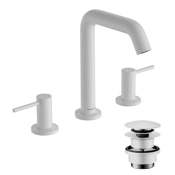 Hansgrohe Tecturis S 3-Loch Waschtischarmatur 150 mit Push-Open Ablaufgarnitur Mattweiß