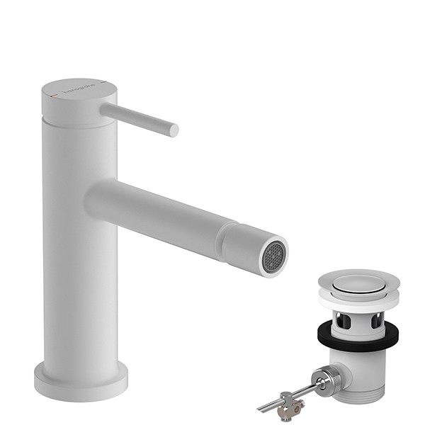 Hansgrohe Tecturis S Einhebel-Bidetmischer mit Zugstangen-Ablaufgarnitur Mattweiß