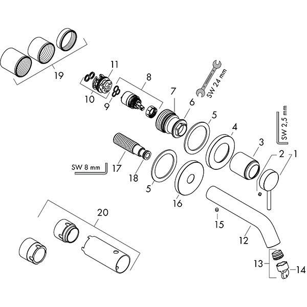 Hansgrohe Tecturis S Einhebel-Waschtischmischer Unterputz für Wandmontage mit Auslauf 16,5 cm Chrom