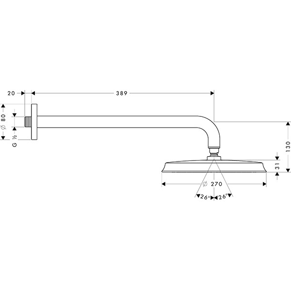 Hansgrohe Tellerkopfbrause Raindance Classic 240mm Air chrom mit Brausearm 383mm