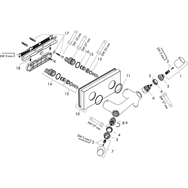 Hansgrohe Thermostat Axor Starck Organic Brause Aufputz DN15 weiss/chrom