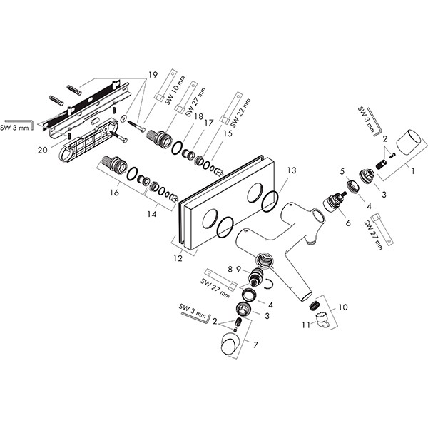 Hansgrohe Thermostat Axor Starck Organic Wanne Aufputz DN15 chrom