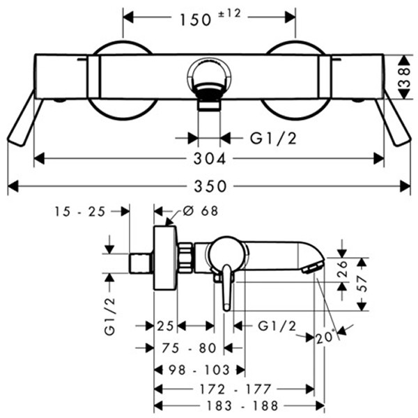 Hansgrohe Thermostat Ecostat Comfort Wanne Aufputz Care DN15 chrom