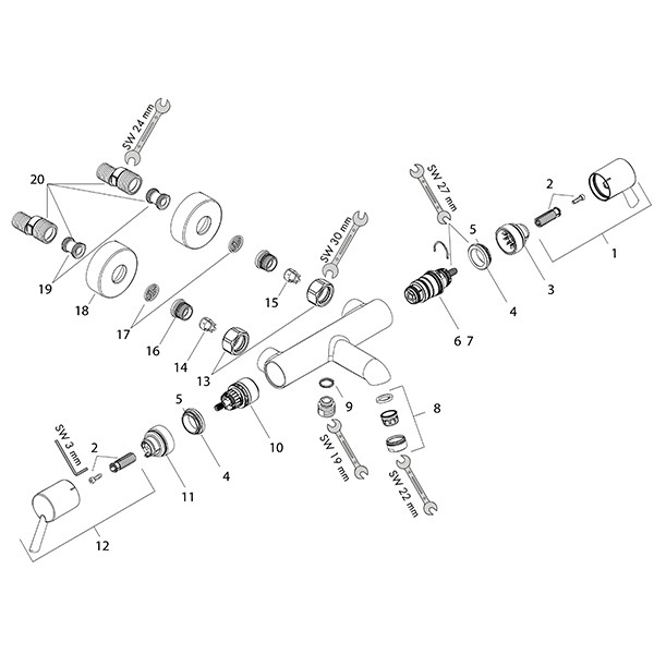 Hansgrohe Thermostat Ecostat Comfort Wanne Aufputz Care DN15 chrom