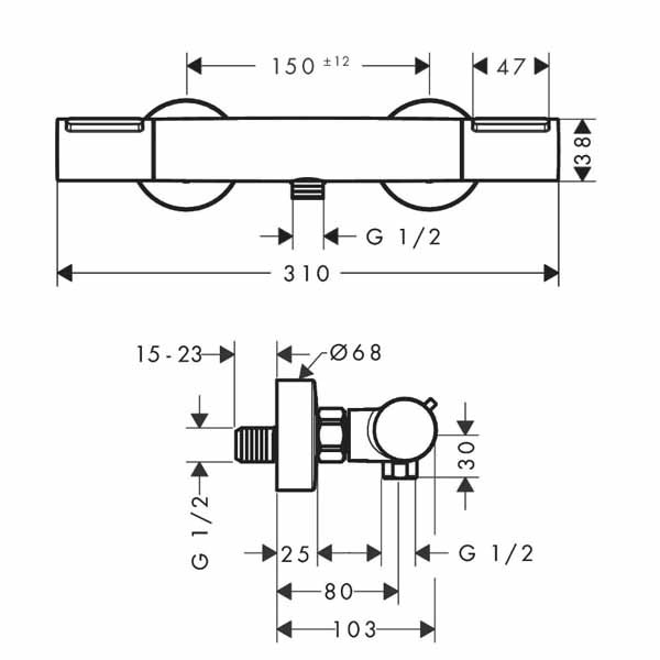 Hansgrohe Thermostat Ecostat Element Brausenmischer Aufputz DN15 mattschwarz