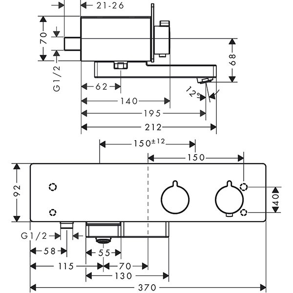 Hansgrohe Thermostat ShowerTablet 350 Wanne Aufputz DN15 weiss/chrom