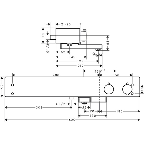 Hansgrohe Thermostat ShowerTablet 600 Wanne Aufputz DN15 weiss/chrom