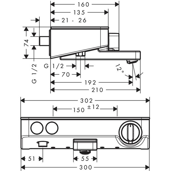 HG Thermostat ShowerTablet Select 300 Wanne Aufputz DN15 chrom