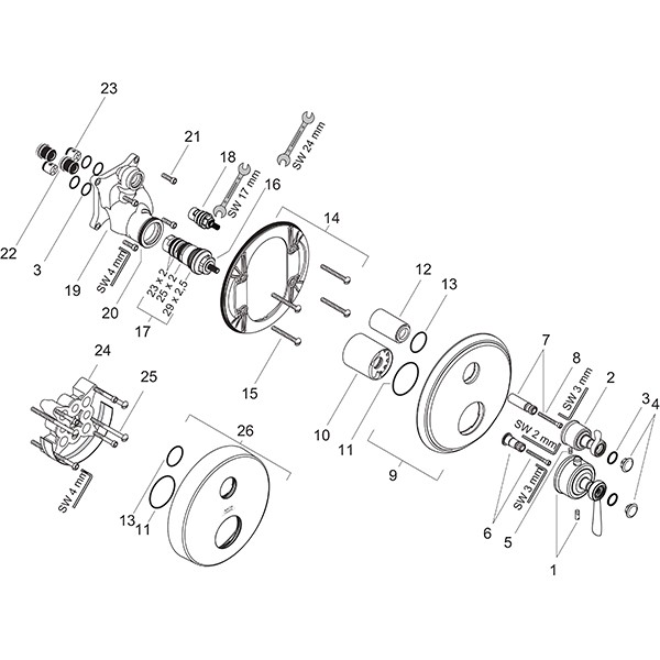 Hansgrohe Thermostat Unterputz Axor Montreux F-Set Hebelgriff chrom mit Absperrventil
