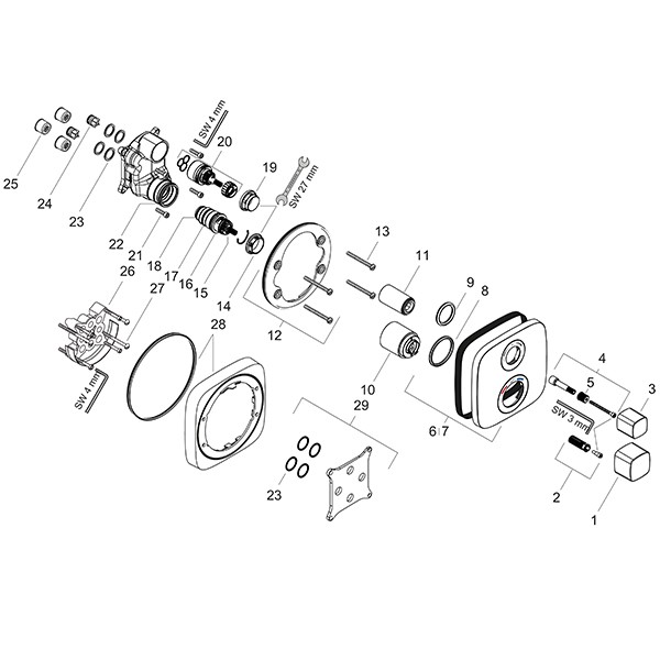 Hansgrohe Thermostat, Unterputz, Ecostat E, Fertigset, 2 Verbraucher, chrom