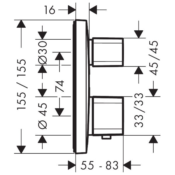 Hansgrohe Thermostat, Unterputz, Ecostat E, Fertigset, 2 Verbraucher, chrom
