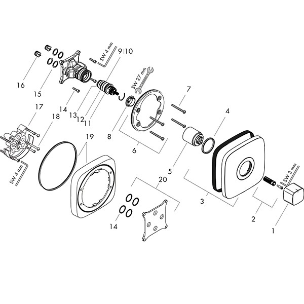 Hansgrohe Thermostat, Unterputz, Ecostat E, Fertigset, chrom