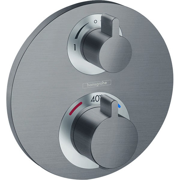 Hansgrohe Thermostat, Unterputz, Ecostat S, Fertigset, 2 Verbraucher, schwarz chrom gebürstet