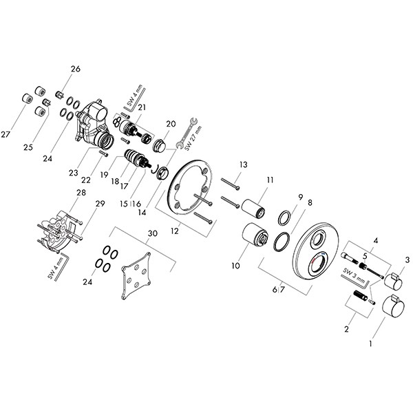 Hansgrohe Thermostat, Unterputz, Ecostat S, Fertigset, 2 Verbraucher, schwarz chrom gebürstet