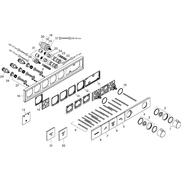 HG Thermostat Unterputz RainSelect Fertigset 3 Verbraucher verchromt