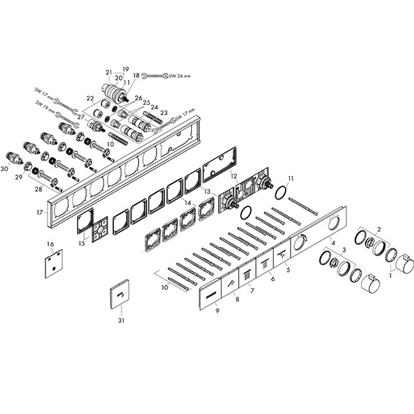 HG Thermostat Unterputz RainSelect Fertigset 4 Verbraucher mattweiss