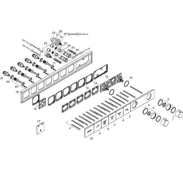 Hansgrohe Thermostat Unterputz RainSelect, Fertigset, 5 Verbraucher, verchromt