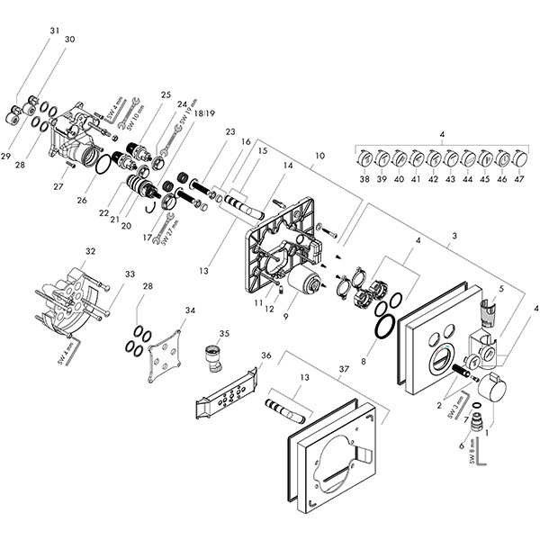 Hansgrohe Thermostat, Unterputz, ShowerSelect, 2 Verbraucher, chrom, mit Schlauchanschluss und Brausehalter