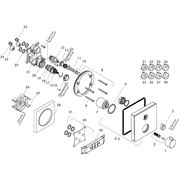 HG Thermostat Unterputz ShowerSelect Glas 1 Verbraucher weiss/chrom