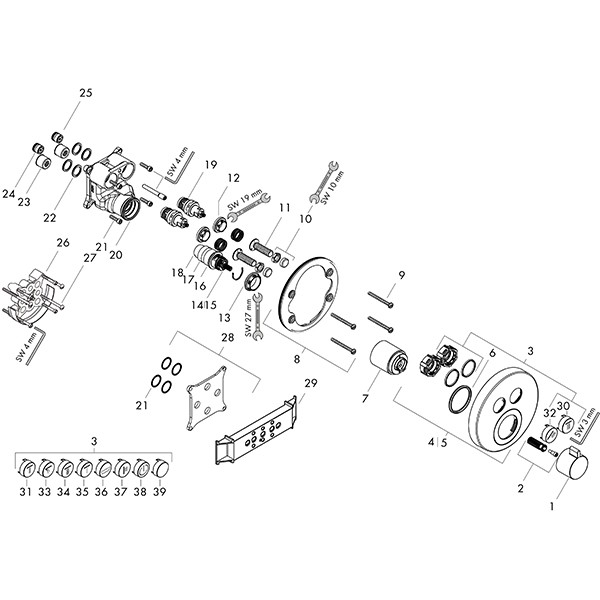 Hansgrohe Thermostat, Unterputz, ShowerSelect S, Fertigset, 2 Verbraucher, Bronze gebürstet