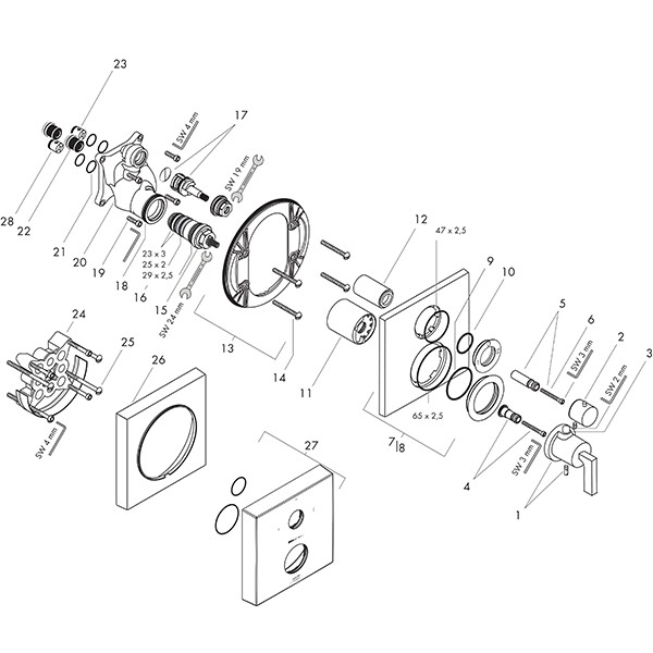 Hansgrohe Thermostat UP Axor Citterio F-Set chrom m.Absperr-u.Umstellvtl./Hebelgriff