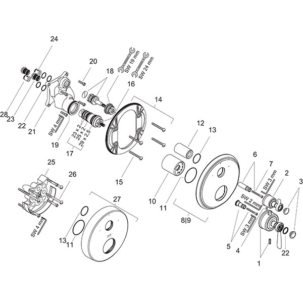 Hansgrohe Thermostat UP Axor Montreux F-Set Hebelgriff chr.mit Absperr-u.Umstellv.