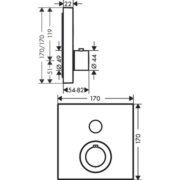 Hansgrohe Thermostat UP Axor ShowerSelect Fertigset 1 Verbraucher quadratisch chr.
