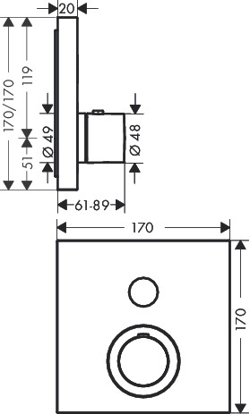 Hansgrohe Thermostat UP Axor ShowerSelect Fertigset 1 Verbraucher quadratisch chr.