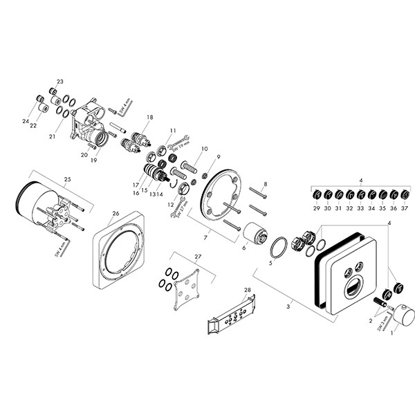 Hansgrohe Thermostat UP Axor ShowerSelect Fertigset 2 Verbraucher chrom