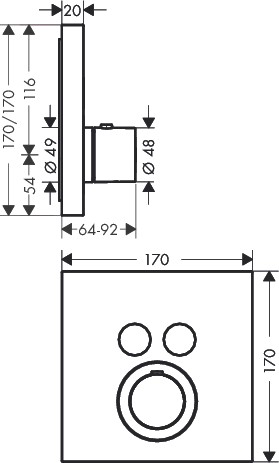 Hansgrohe Thermostat UP Axor ShowerSelect Fertigset 2 Verbraucher quadratisch chr.