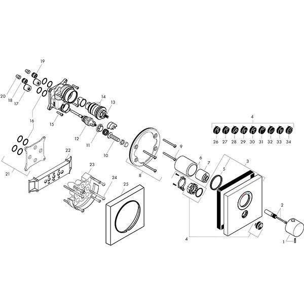 Hansgrohe Thermostat UP Axor ShowerSelect Highflow FS 1 Verbraucher quadr.chrom