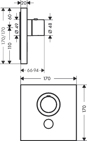 Hansgrohe Thermostat UP Axor ShowerSelect Highflow FS 1 Verbraucher quadr.chrom