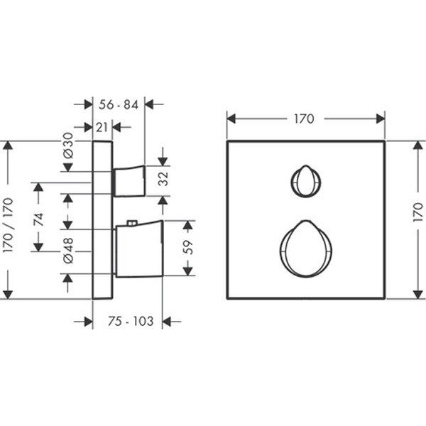 Hansgrohe Thermostat UP Axor Starck Organic F-Set chrom mit Absperr-u.Umstellventil