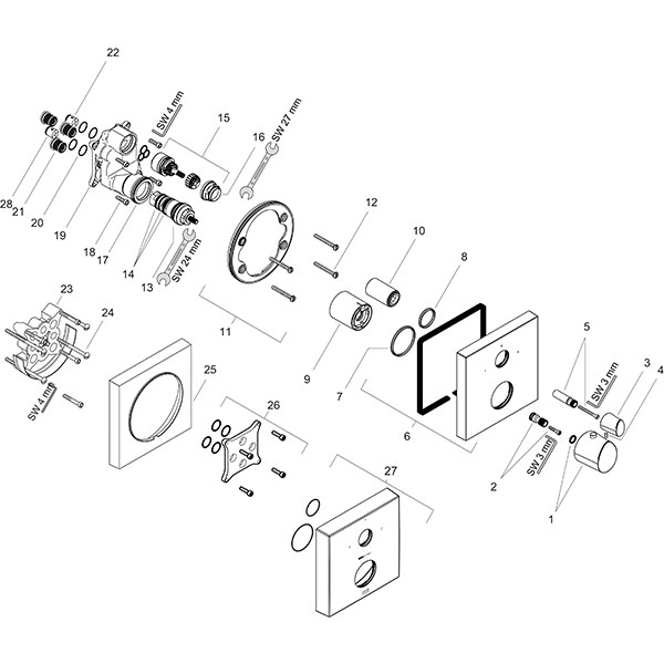 Hansgrohe Thermostat UP Axor Starck Organic F-Set chrom mit Absperr-u.Umstellventil