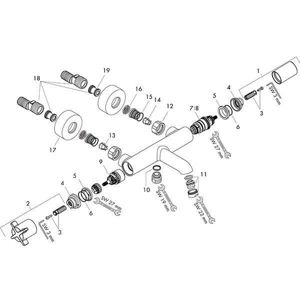Hansgrohe Thermostatmischer Aufputz Axor Citterio E chrom für Wanne