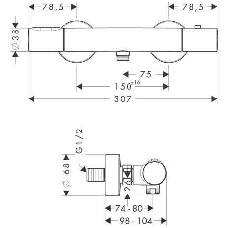 Hansgrohe Thermostatmischer Aufputz Axor Citterio M chrom für Brause