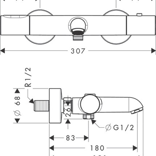 Hansgrohe Thermostatmischer Aufputz Axor Citterio M chrom für Wanne