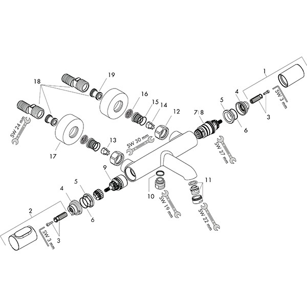 Hansgrohe Thermostatmischer Aufputz Axor Citterio M chrom für Wanne