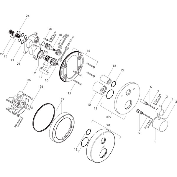 Hansgrohe Thermostatmischer UP Axor Uno F-Set chrom mit Absperr-/Umstellventil