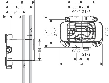 Hansgrohe Thermostatmodul Unterputz Axor ONE Grundset