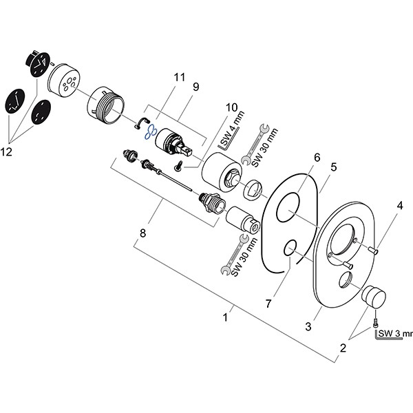 Hansgrohe Umrüstset Wannenmischer Unterputz Lochabstand 72 mm steel