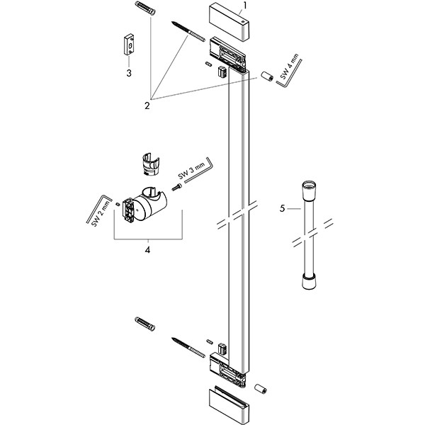 Hansgrohe Unica Brausestange E Puro 65 cm mit Easy Slide Handbrausehalter und Isiflex Brauseschlauch 160 cm Mattschwarz