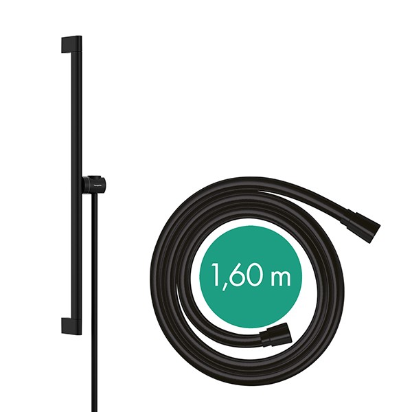 Hansgrohe Unica Brausestange S Puro 65 cm mit Easy Slide Handbrausehalter und Isiflex Brauseschlauch 160 cm Mattschwarz