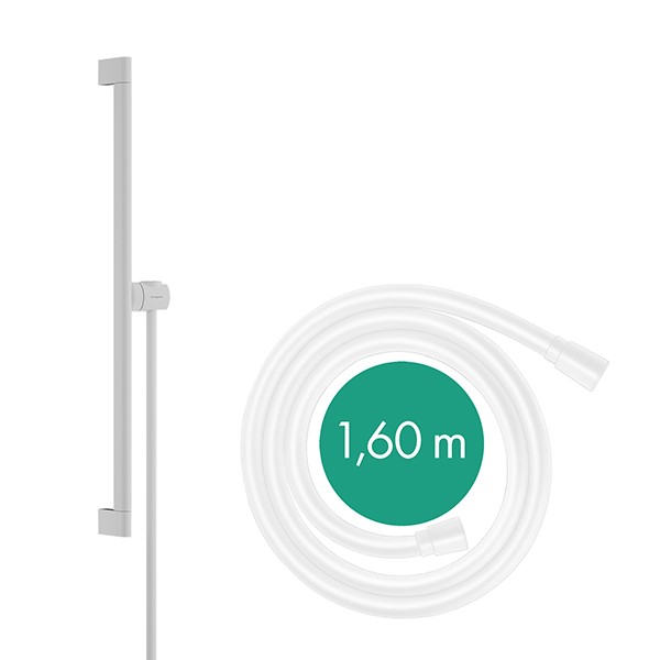 Hansgrohe Unica Brausestange S Puro 65 cm mit Easy Slide Handbrausehalter und Isiflex Brauseschlauch 160 cm Mattweiß