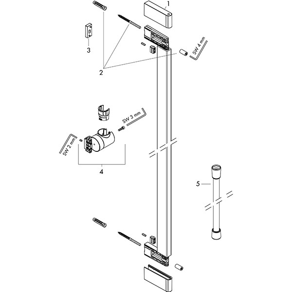 Hansgrohe Unica Brausestange S Puro 90 cm mit Easy Slide Handbrausehalter und Isiflex Brauseschlauch 160 cm Chrom