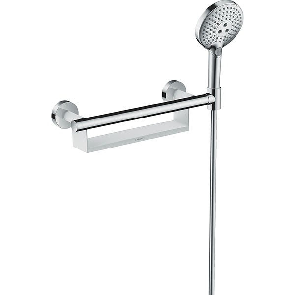 Hansgrohe Haltegriff Comfort weiss/chrom mit Brausenhalter und Ablage