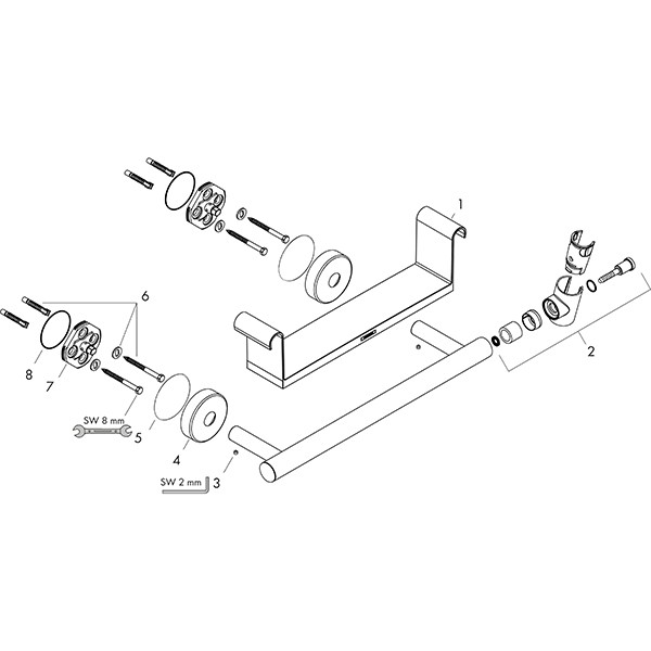 Hansgrohe Haltegriff Comfort weiss/chrom mit Brausenhalter und Ablage